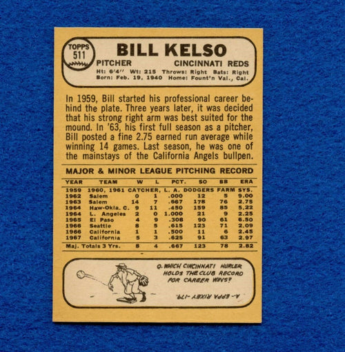 1968 Topps Set Break Pack Fresh #511 Bill Kelso EX MT #441