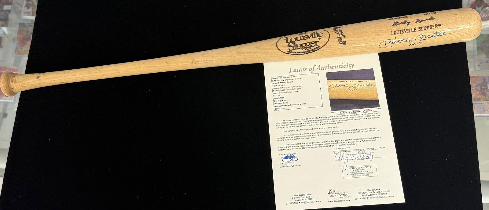 Mickey Mantle Signed Louisville Slugger Bat NY Yankees JSA Letter, Insc. No. 7