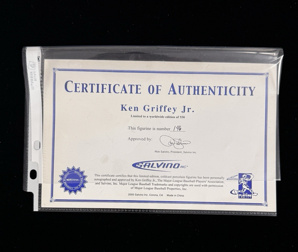 Ken Griffey Jr. Signed Salvino Figurine Statue 146/500 - Comes with Cert and Box