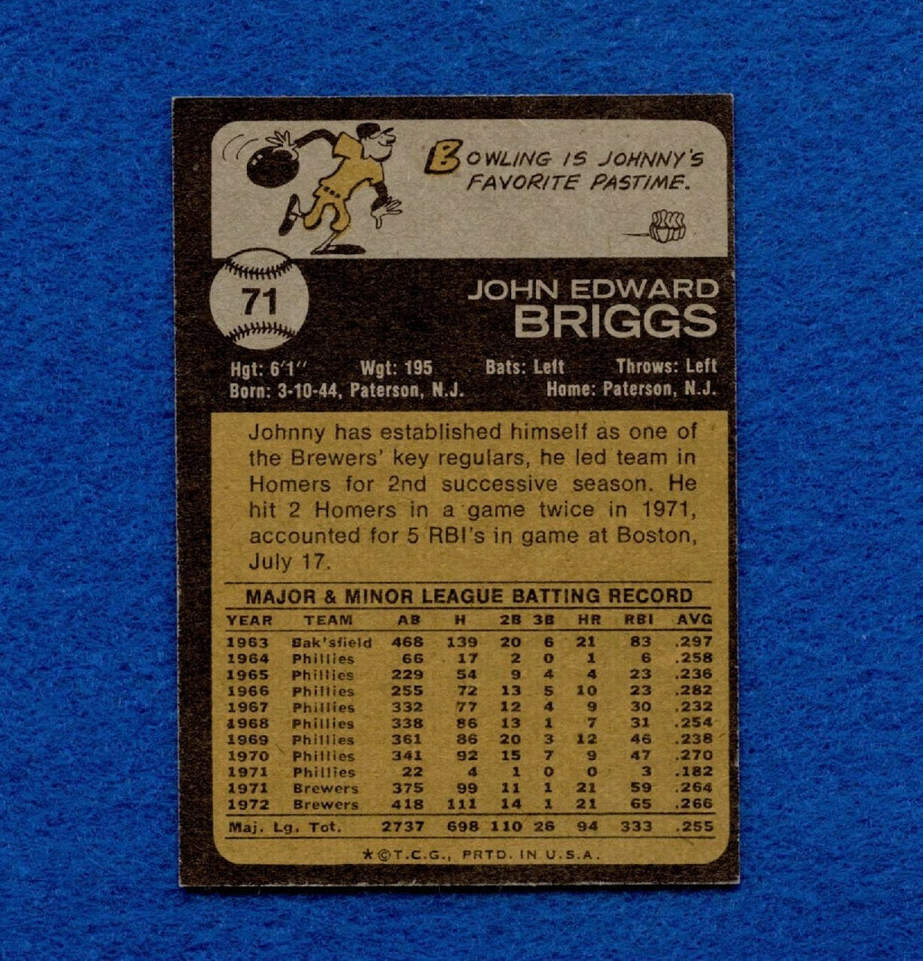 1973 Topps Set Break Pack Fresh #71 Johnny Briggs NR MT *1334