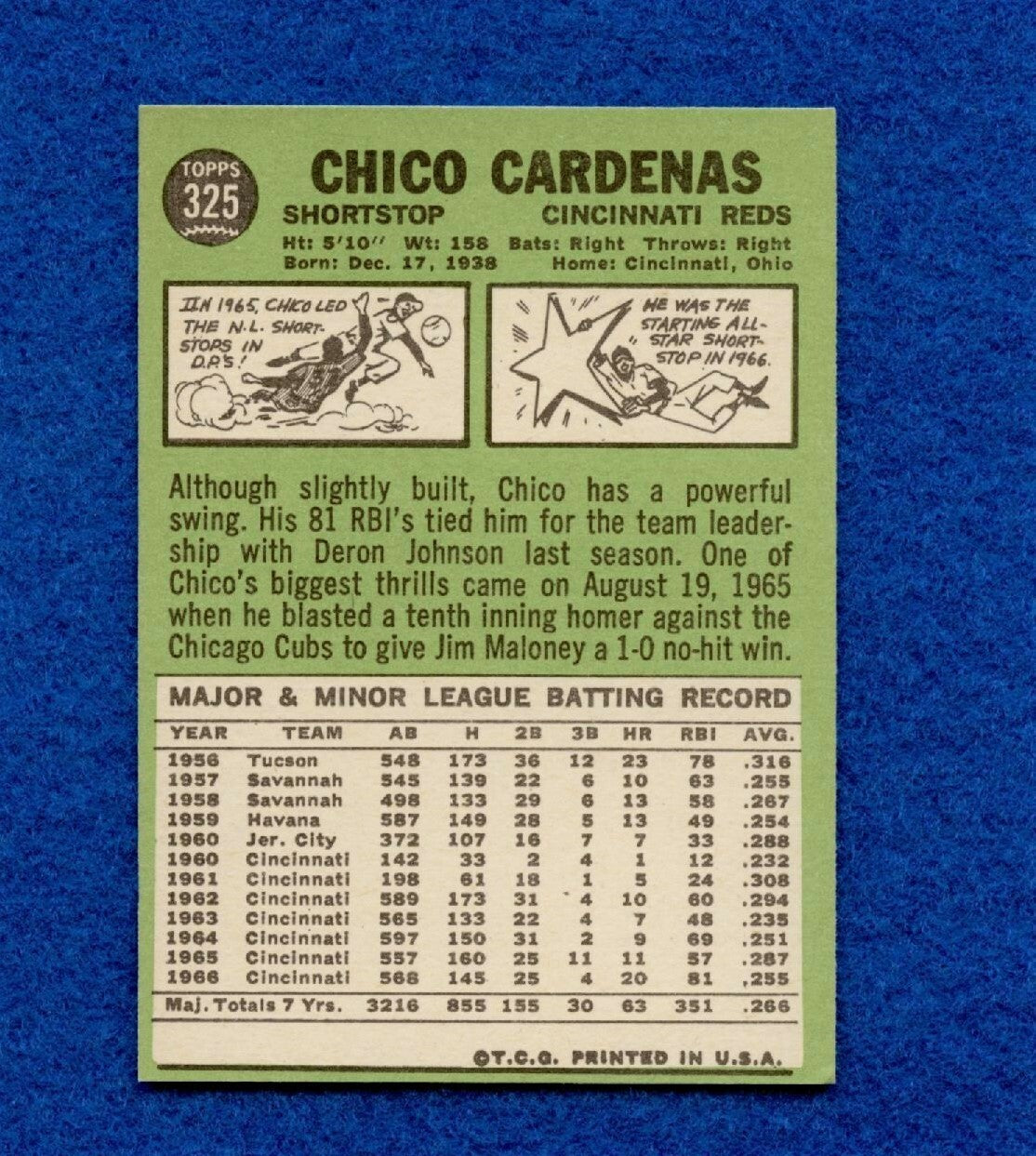 1967 Topps Set Break Pack Fresh #325 Chico Cardenas EX MT #69