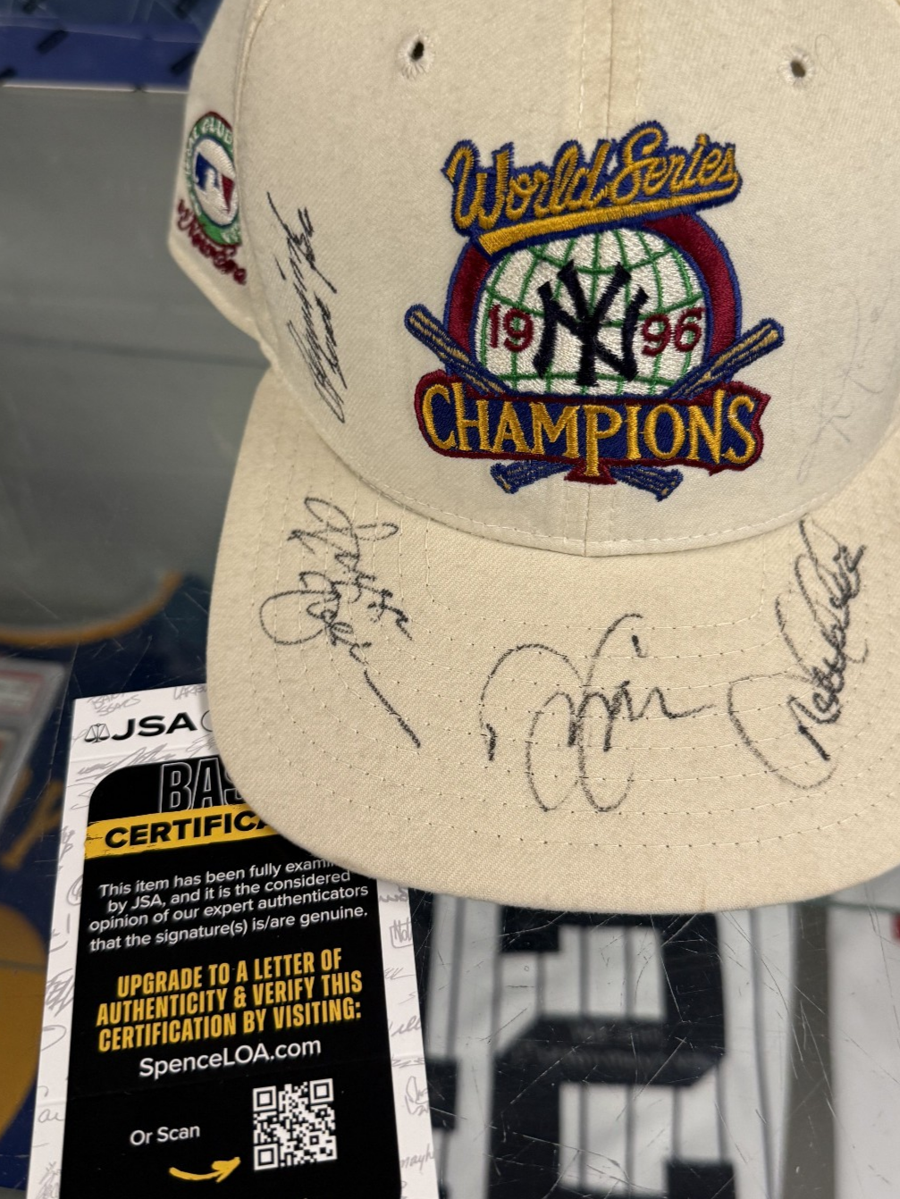 New York Yankees 1996 WS Champions Vintage New Era Hat/Cap - Jeter - JSA COA