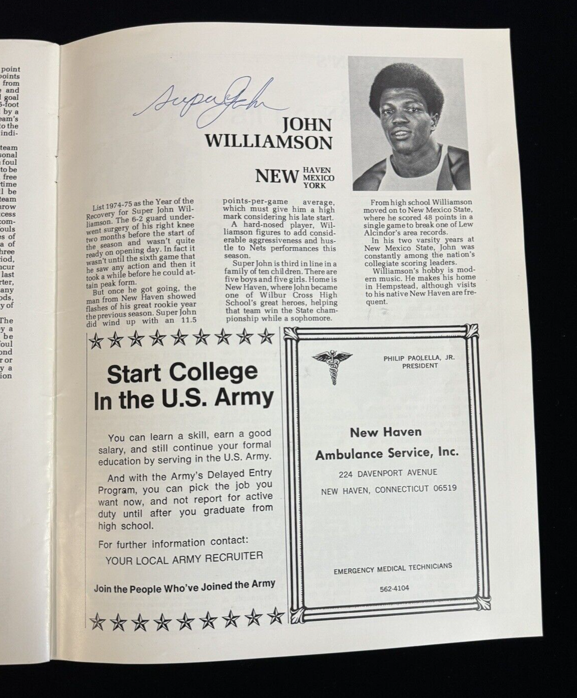Julius Erving Rare Auto/Williamson/Loughery Autographed Signed '75 Game Program