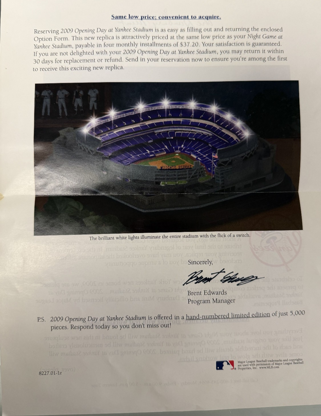 Danbury Mint Old Yankee Stadium Replica/Model Baseball MLB - Original Box