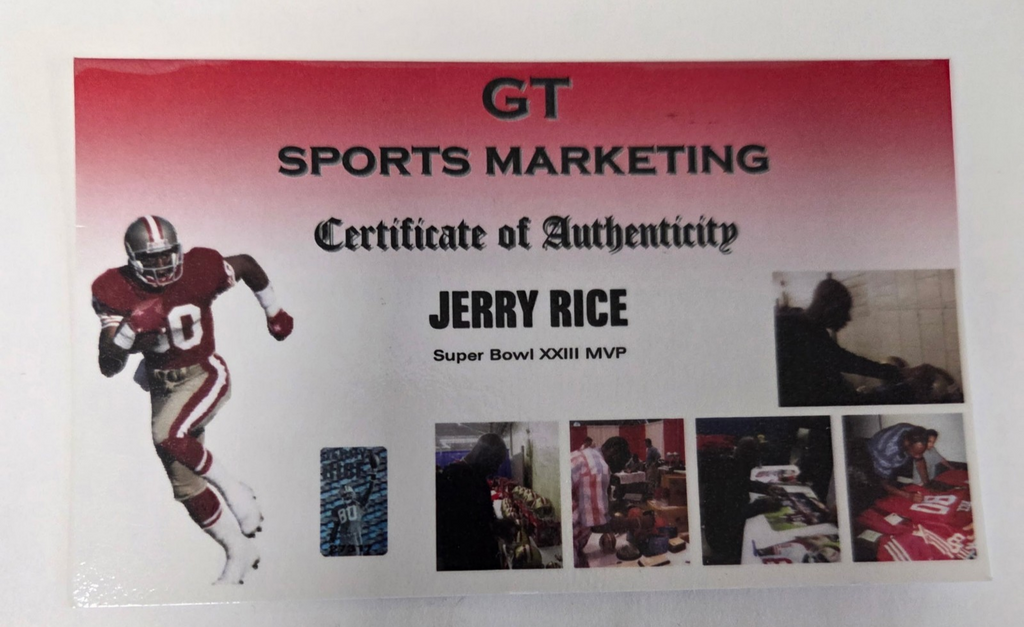 Jerry Rice Autographed Custom Jersey GT Sports Marketing w/ Flash80 Sticker