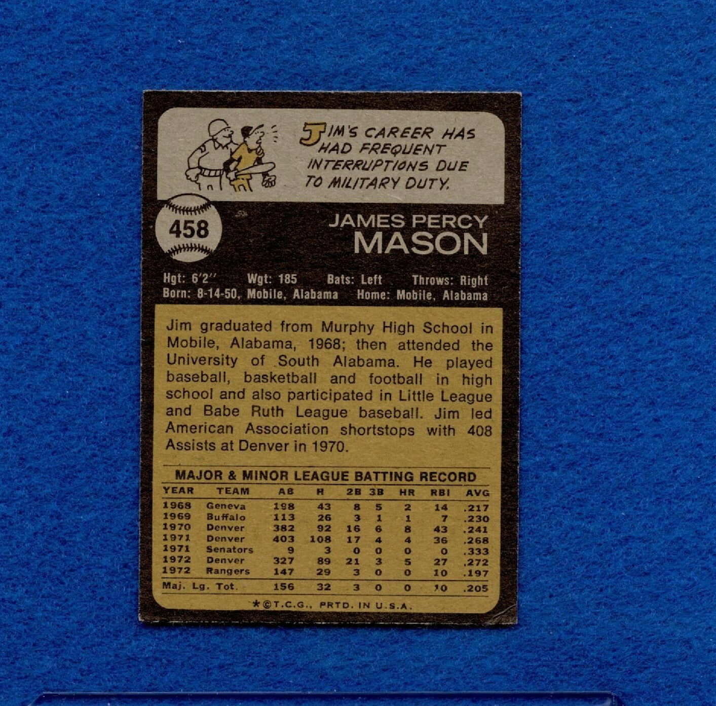 1973 Topps Set Break Pack Fresh #458 Jim Mason EX MT+ *1283